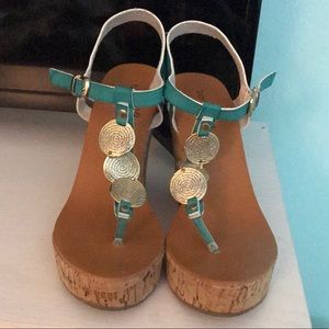 Turquoise cork wedge sandles